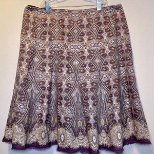 Tahari 14 100% Linen Full Skirt Boho Print Lavender Mosaic